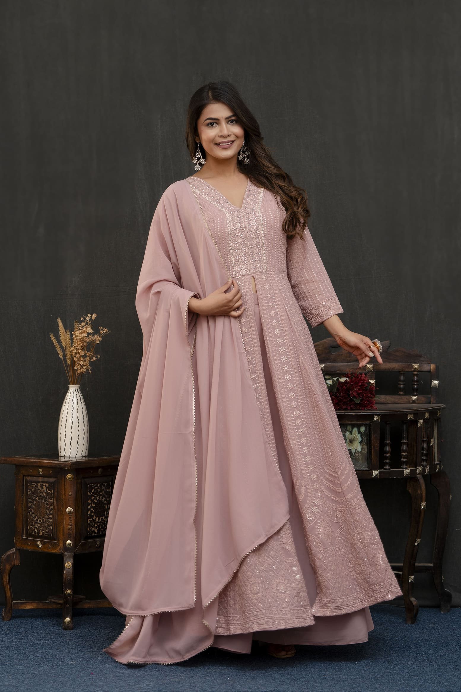 Eleganza Charm: Pink Indo-Western Gown