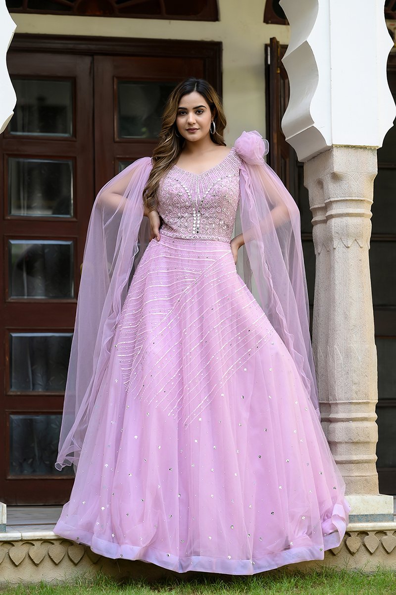 Luxurious Net Fabric : Light Pink Ball Gown